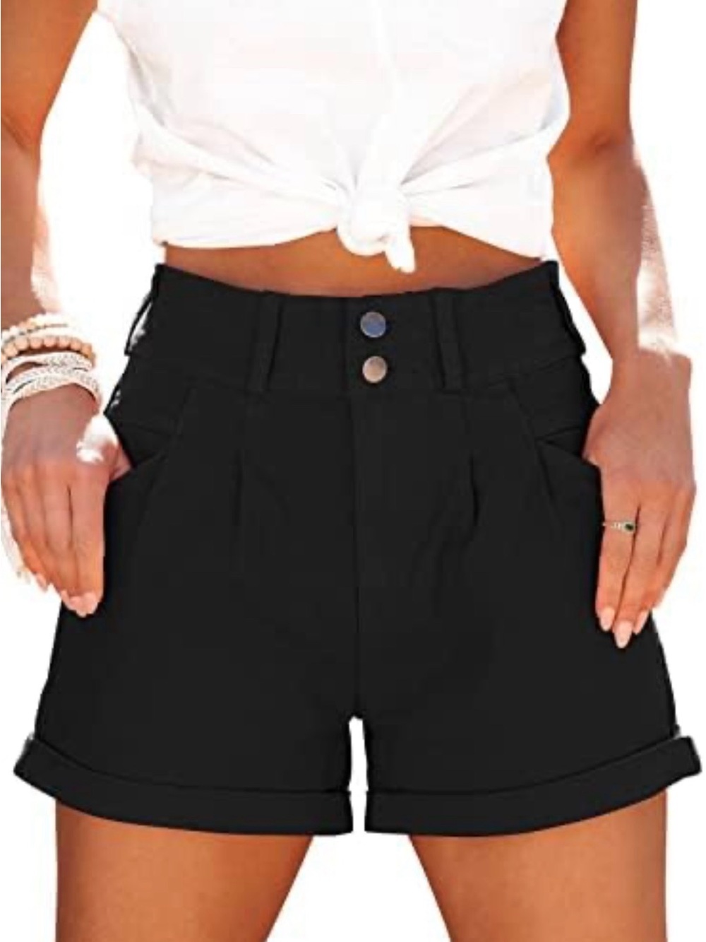 SO  women’s casual Black High-Waist Roll-Cuff Women's Shorts 54% cotton NWT